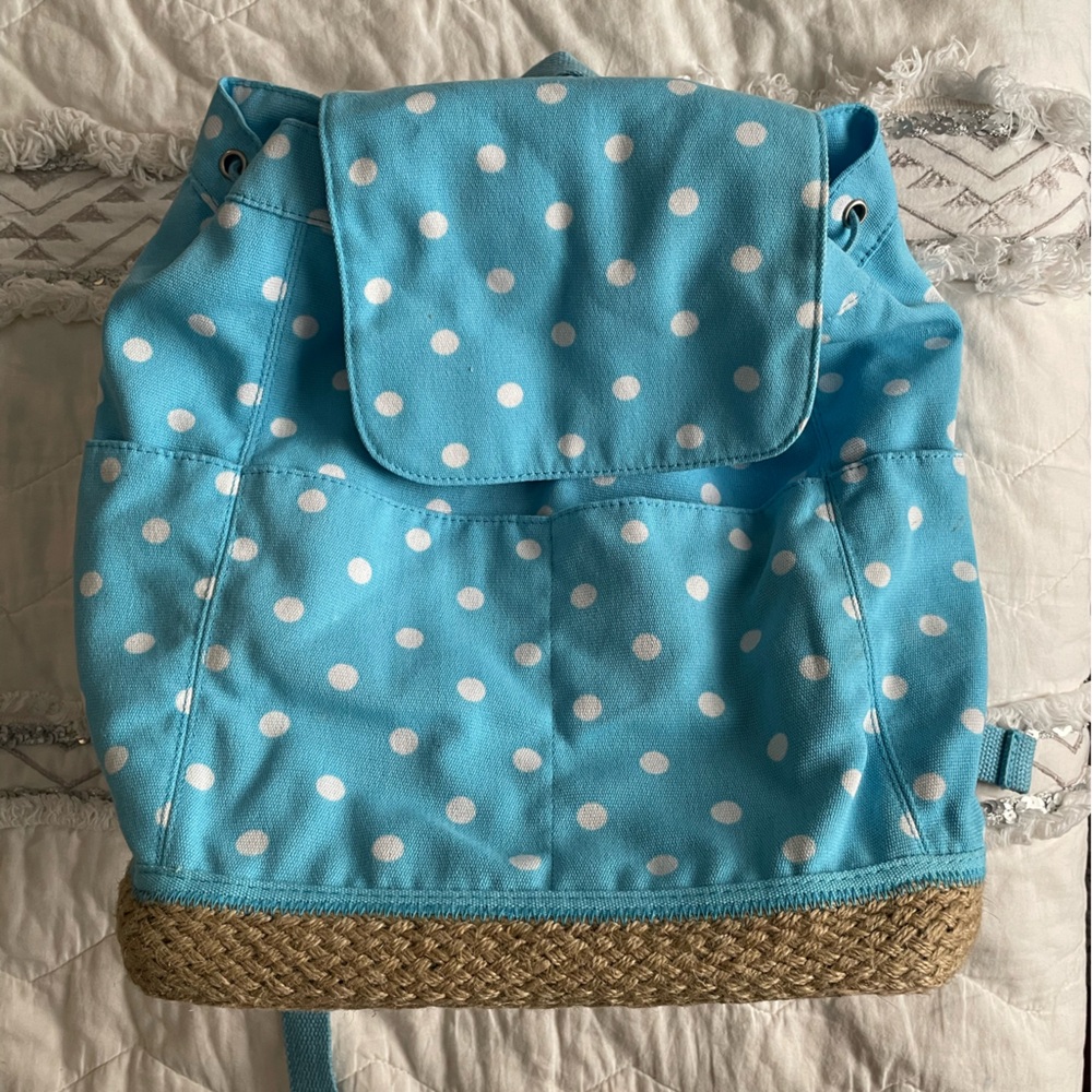 PB Teen Blue White Polka Dot Espadrille Bottom Backpack Summer Early 2000s NWT